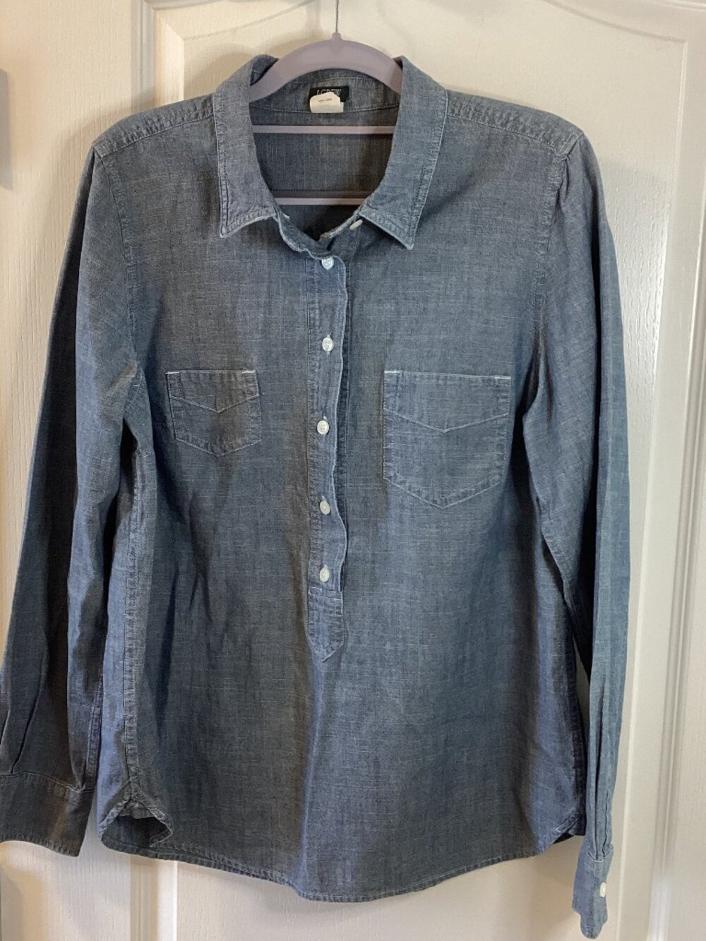 J. Crew Women's Chambray Cotton Button Blue Shirt Top Lightweight Long Sleeves